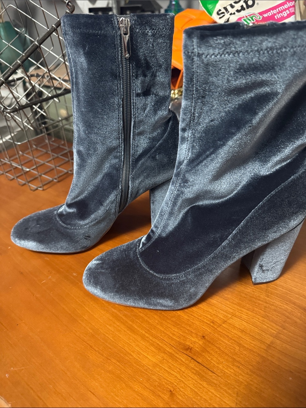 Sam Edelman Navy Velvet Block Heel Ankle Boots
